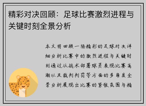 精彩对决回顾：足球比赛激烈进程与关键时刻全景分析